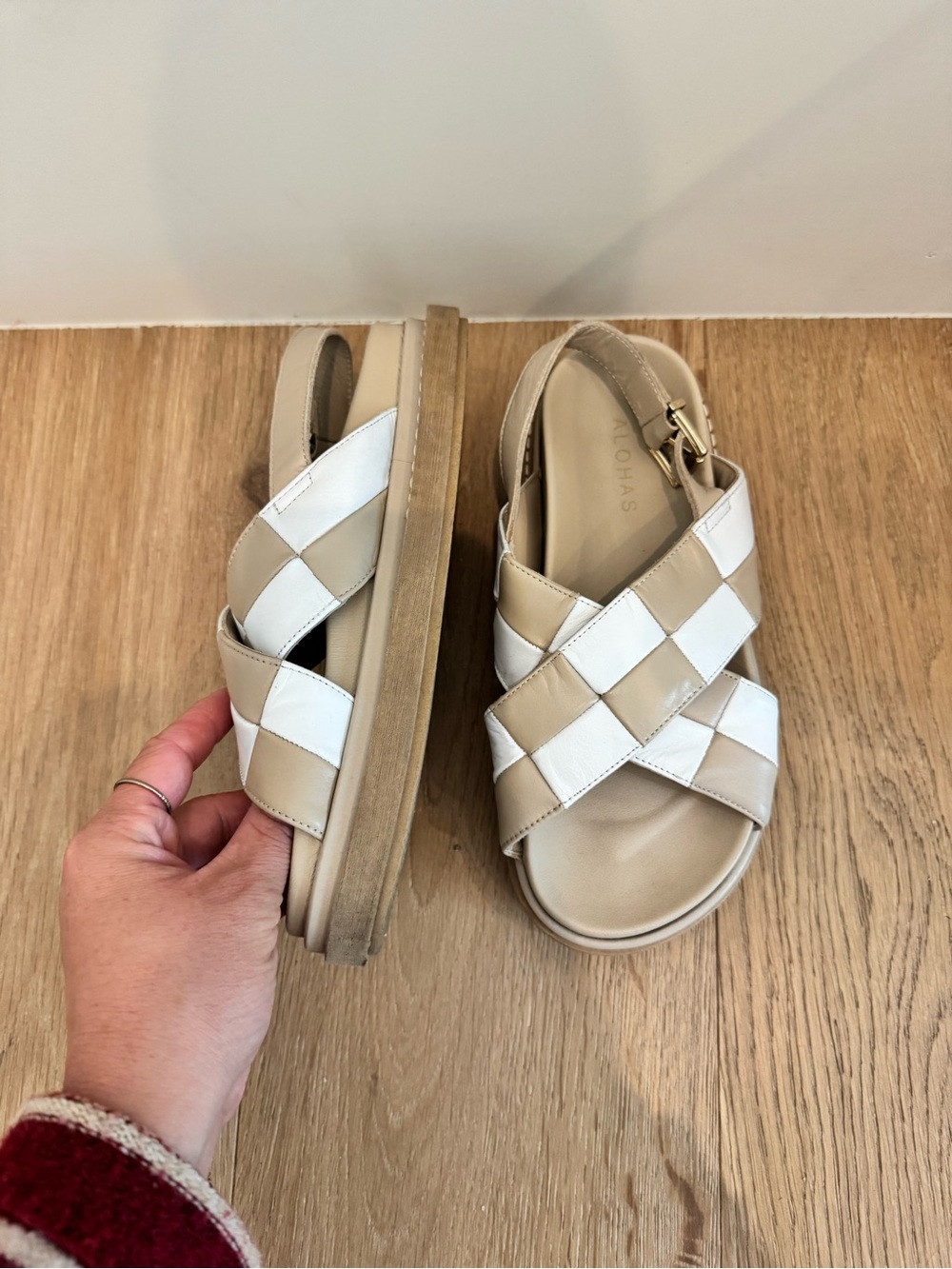 Alohas Beige and White Woven Platform Sandals - Picture 3 of 4